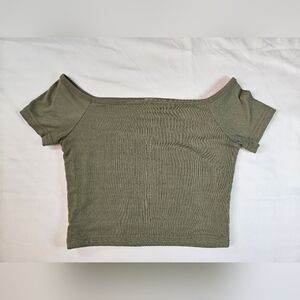 Faded Rose Juniors Olive Green Short Sleeve Off The Shoulder Crop Top Size Med